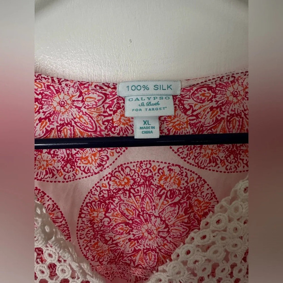 Calypso women’s tunic Coral Pink St. Barth for Target 100% Silk Blouse XL 1296 - Picture 3 of 6